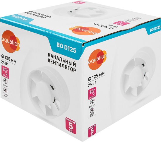 Вентилятор канальный вытяжной Equation D125 мм 36 дБ 255 м3/ч цвет белый