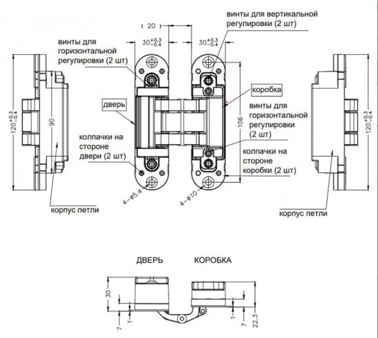 Петля дверная скрытая 120x30x30 мм ЦАМ цвет серебро 1 шт.