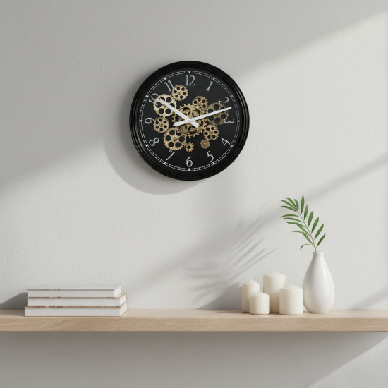 Часы настенные Dream River Шестеренки GH60680 круглые металл цвет черный бесшумные ø38.5