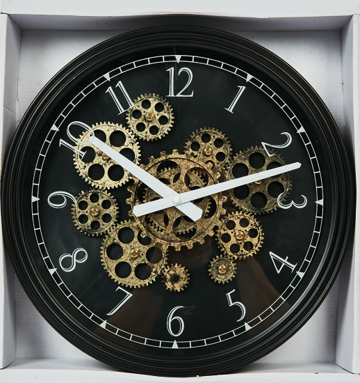 Часы настенные Dream River Шестеренки GH60680 круглые металл цвет черный бесшумные ø38.5