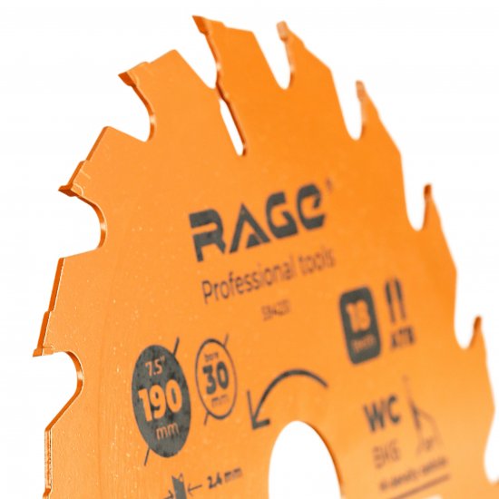 Диск пильный по дереву Rage 18Т 190x30x2.4 мм, кольца 20/16