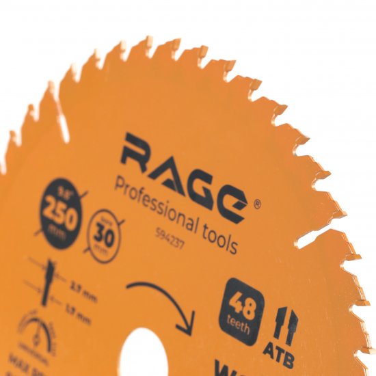 Диск пильный по дереву Rage 48Т 250x30x2.7 мм, кольца 25.4/20/16