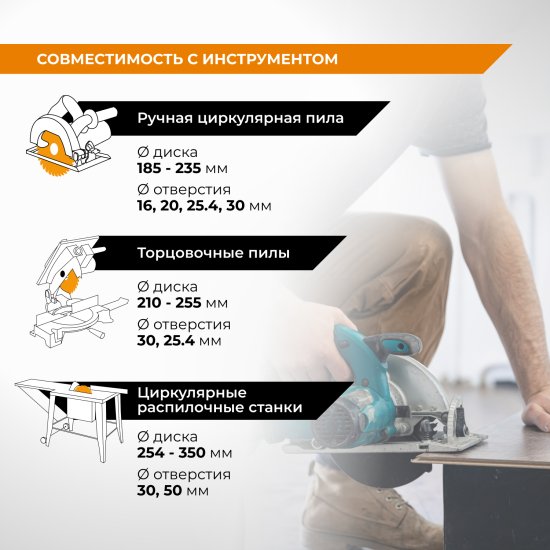 Диск пильный по дереву Rage 40Т 216x30x1.8 мм, кольца 25.4/20/16