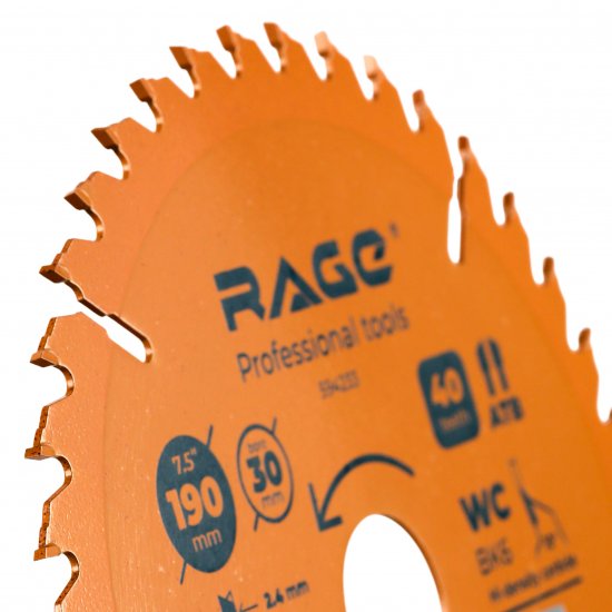 Диск пильный по дереву Rage 40Т 190x30x2.4 мм, кольца 20/16