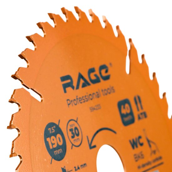 Диск пильный по дереву Rage 40Т 190x30x2.4 мм, кольца 20/16