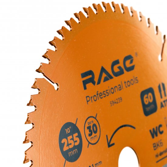 Диск пильный по дереву Rage 60Т 255x30x2.1 мм, кольца 25.4/20/16