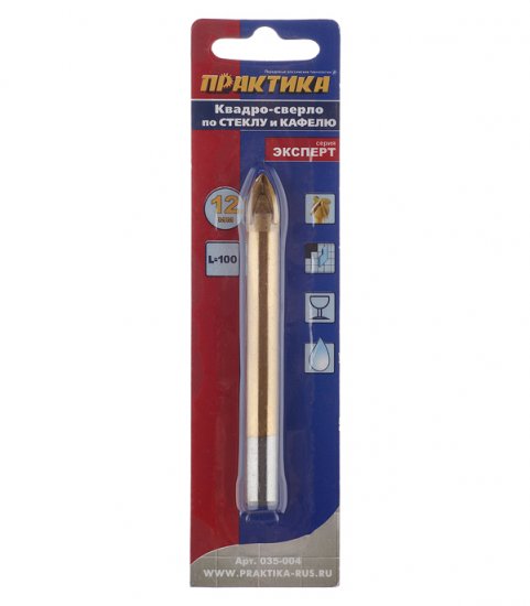 Сверло по плитке и стеклу Практика 12х100 мм квадро (035-004)
