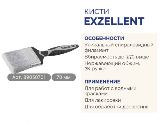 Кисть плоская для водных красок 75 мм Hansa Exzellent синтетическая щетина