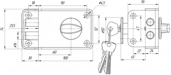 Замок накладной RL 131, цвет черный