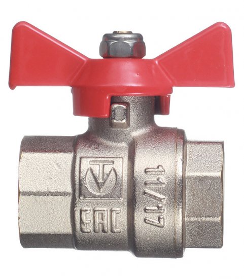 Кран шаровой латунный Valtec Base 1/2 ВР(г) х 1/2 ВР(г) бабочка прямой (VT.217.N.04)