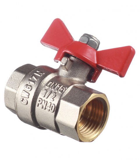 Кран шаровой латунный Valtec Base 1/2 ВР(г) х 1/2 ВР(г) бабочка прямой (VT.217.N.04)