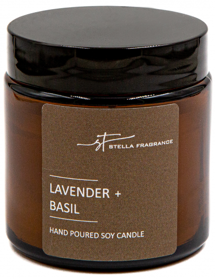 Свеча ароматизированная в стеклянной банке Stella Fragrance Lavender Basil коричневая 90 г