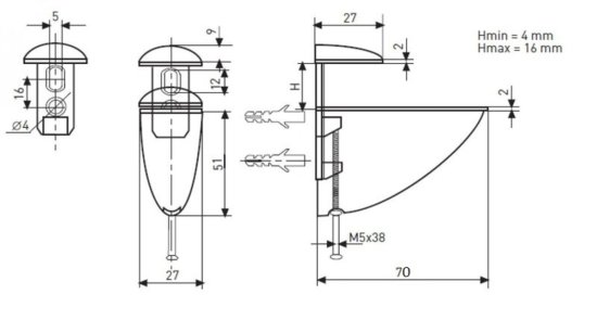 Полкодержатель Пеликан Jet 6.2x27 мм цинк цвет хром