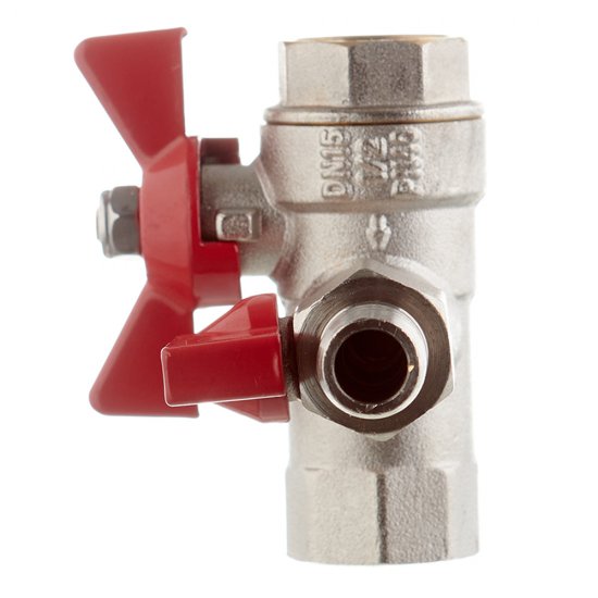 Кран шаровой латунный Valtec 1/2 ВР(г) х 1/2 ВР(г) проходной бабочка с обратным клапаном (VT.248.N.04)