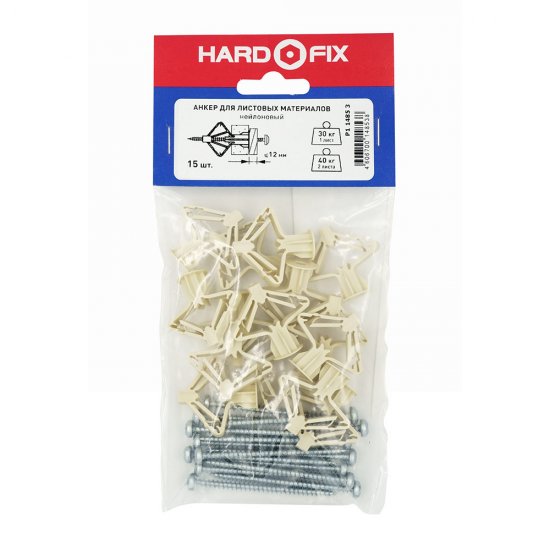 Дюбель для листовых материалов Hard-Fix PLA 4x60 мм нейлон с шурупом (15 шт.)