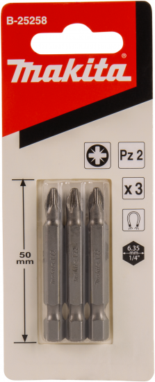 Бита крестовая Makita B-25258 PZ2x50 мм, 3 шт.
