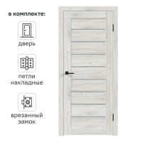 Дверь межкомнатная остекленная с замком и петлями в комплекте Тиволи 70x200 см ПВХ цвет рустик серый