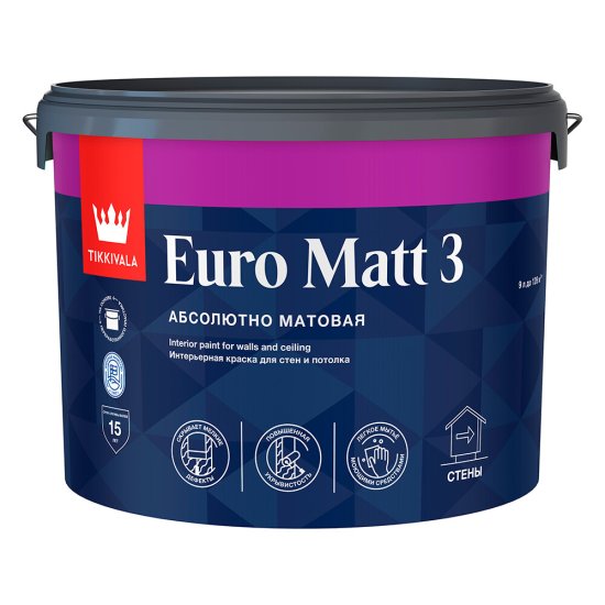 Краска интерьерная Tikkurila/Tikkivala Euro Matt 3 база А белая 9 л