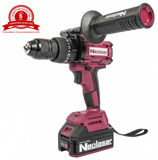Дрель-шуруповерт аккумуляторная бесщеточная ударная Neolaser NCDB-120, 20 В Li-ion 2x4 Ач