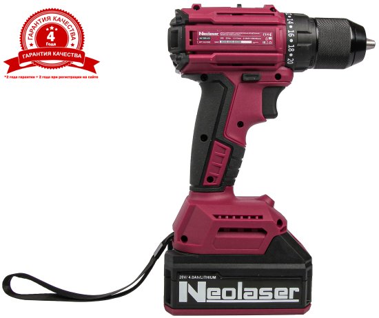 Дрель-шуруповерт аккумуляторная бесщеточная Neolaser NCDB-63, 20 В Li-ion 2x4 Ач