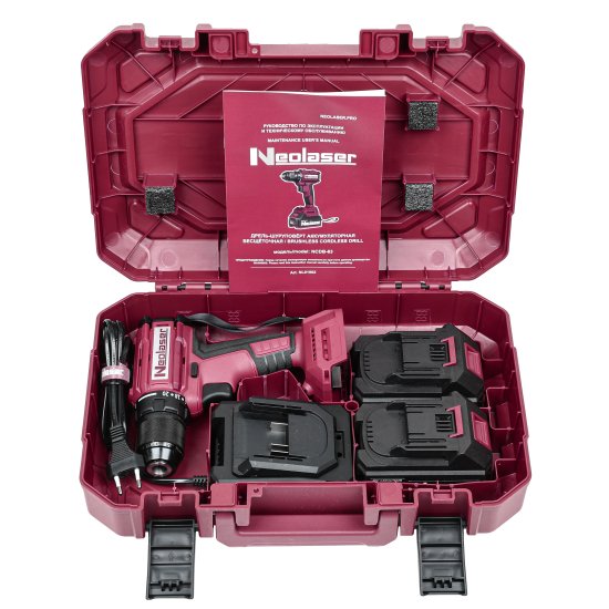 Дрель-шуруповерт аккумуляторная бесщеточная Neolaser NCDB-63, 20 В Li-ion 2x4 Ач