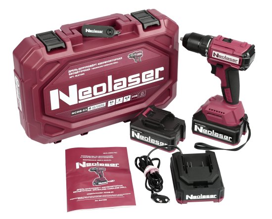 Дрель-шуруповерт аккумуляторная бесщеточная Neolaser NCDB-63, 20 В Li-ion 2x4 Ач