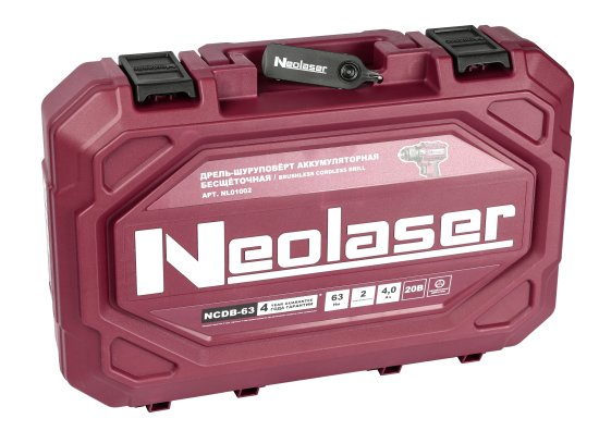 Дрель-шуруповерт аккумуляторная бесщеточная Neolaser NCDB-63, 20 В Li-ion 2x4 Ач