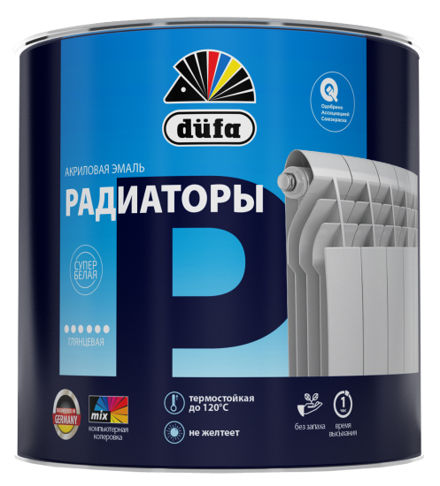 Эмаль для радиаторов Dufa Aqua-Heizkorperlack глянцевая цвет белый 0.75 л