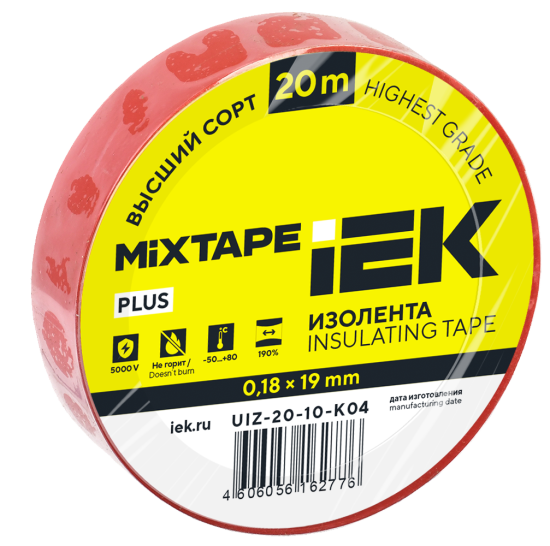 Изолента IEK 19 мм 20 м ПВХ цвет красный
