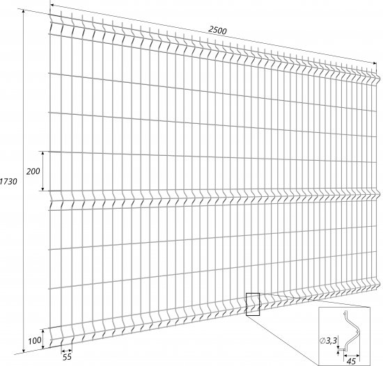 3D панель для забора Grand Line Light 2.5x1.73 м оцинкованный