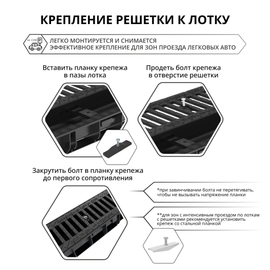Решётка к каналам DN100 чугунная 500x136x13 мм