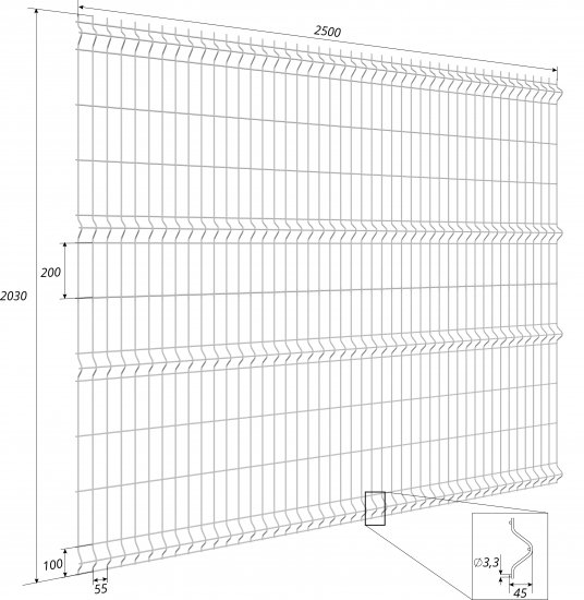3D панель для забора Grand Line Light 2.5x2.03 м оцинкованный