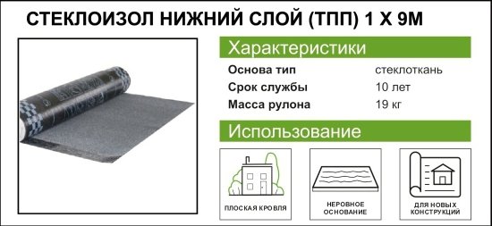 Стеклоизол Р ТПП-2.1 нижний слой основа стеклоткань 9 м²