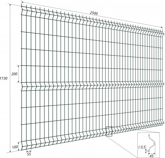 3D панель для забора Grand Line Light 2.5x1.73 м оцинкованный зеленый RAL 6005