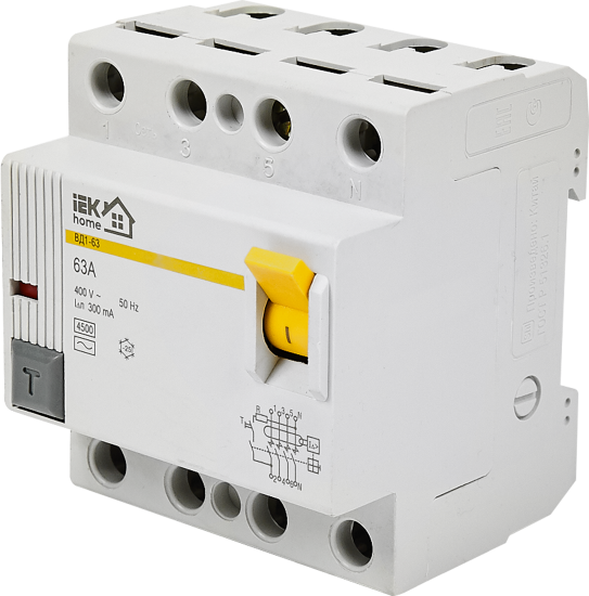 УЗО Iek Home ВД1-63 1P N 63 A 300 мА 4.5 кА AC MDV10-2-063-300