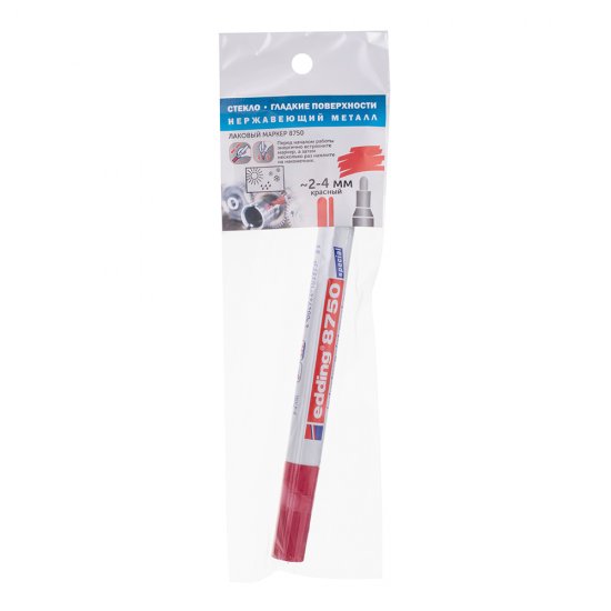 Маркер перманентный для промышленной графики Edding 8750 красный грифель 2-4 мм