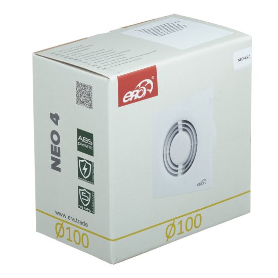 Вентилятор осевой Era Neo с обратным клапаном с антимоскитной сеткой 160х160 мм d100 мм белый