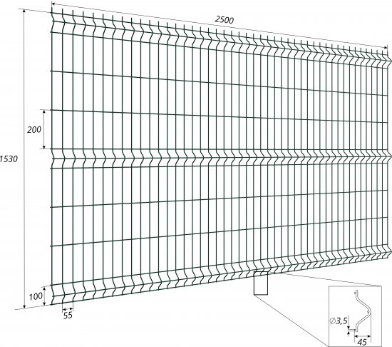 3D панель для забора Grand Line Light 2.5x1.53 м зеленый RAL 6005