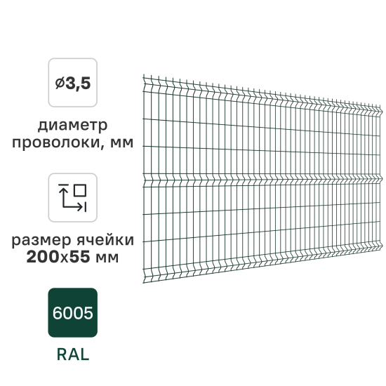 3D панель для забора Grand Line Light 2.5x1.53 м зеленый RAL 6005