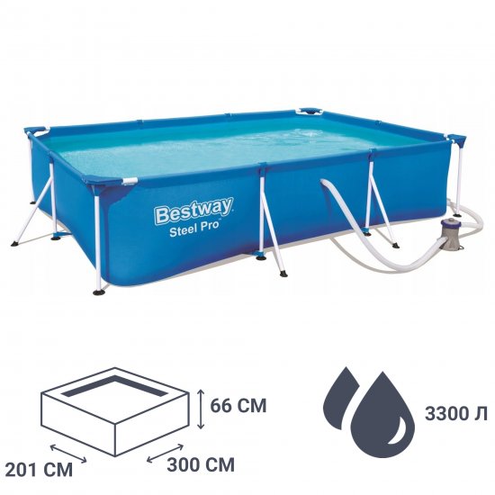 Бассейн каркасный прямоугольный Bestway Steel Pro 56404 BW 300x201x66 см 3300 л