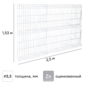 3D панель для забора Grand Line Light 2.5x1.53 м оцинкованный