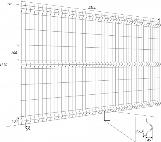 3D панель для забора Grand Line Light 2.5x1.53 м оцинкованный