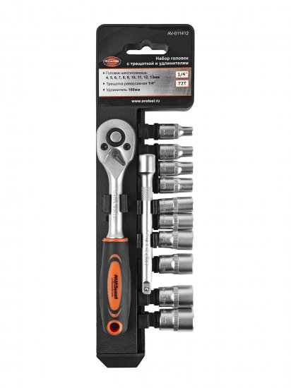 Набор торцевых головок с трещоткой AV Steel 1/4
