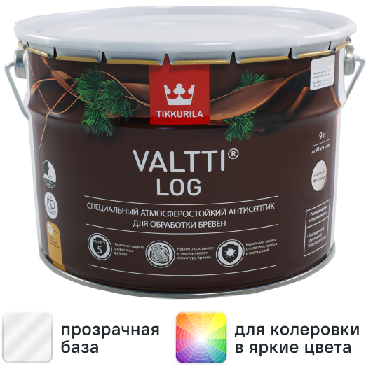 Антисептик для дерева Tikkurila Valtti Log база ЕС 9 л