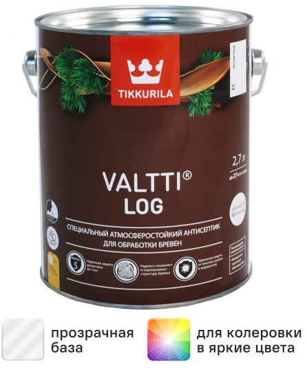 Антисептик для дерева Tikkurila Valtti Log база ЕС 2.7 л