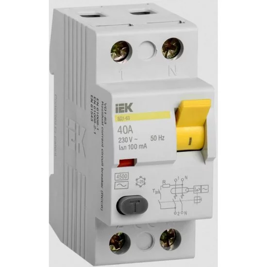 Узо IEK ВД1-63 2п, AC, 40А, 100мА
