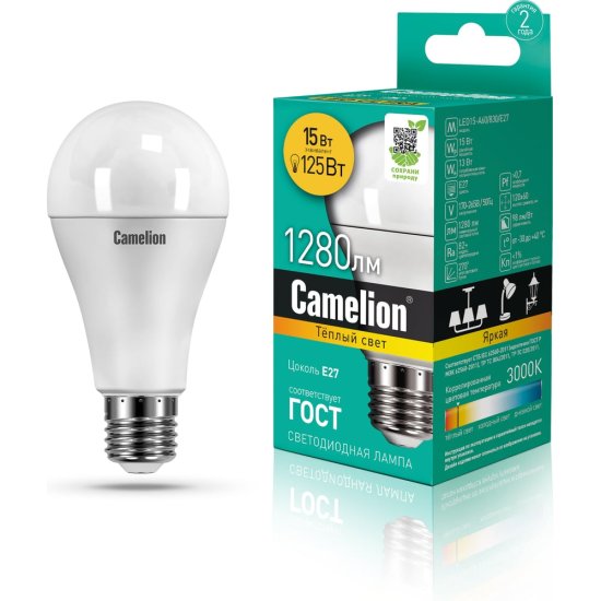 Светодиодная лампа Camelion LED15-A60/830/E27