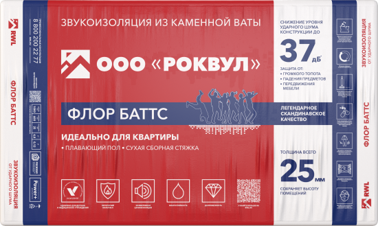 Звукоизоляция Роквул Флор Баттс 25 мм 8 шт 600x1000 мм 4.8 м²