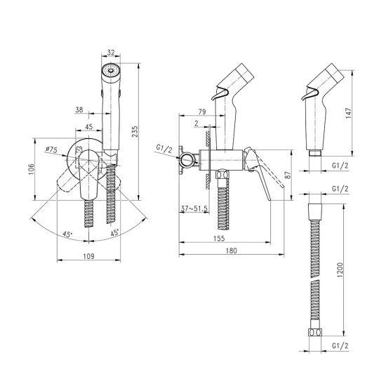 Смеситель с гигиеническим душем встраиваемый Cersanit Flavis со скрытой частью в комплекте хром (64104)