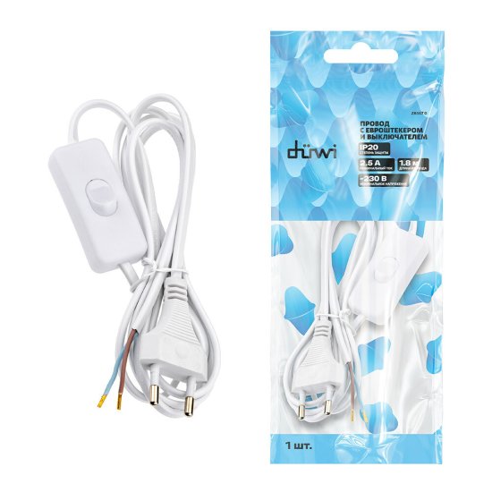 Кабель для светильника Duwi IP20 230 В 1,8 м с выключателем белый (28567 0)